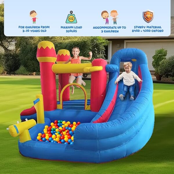 6-in-1 Bounce House Inflatable Water Slide for Kids, Toddler Park with Splash Pool, Indoor Backyard Safe Bouncy Castle, Climbing Wall, Trampoline, Water Cannon, Basket, Air Blower Included - Image 6
