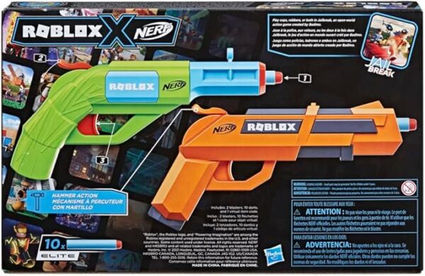 Nerf Roblox Jailbreak: Armory, Includes 2 Hammer-Action Blasters, 10 Elite Darts, Code to Unlock in-Game Virtual Item - Image 5