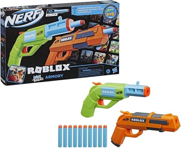 Nerf Roblox Jailbreak: Armory, Includes 2 Hammer-Action Blasters, 10 Elite Darts, Code to Unlock in-Game Virtual Item - Image 2