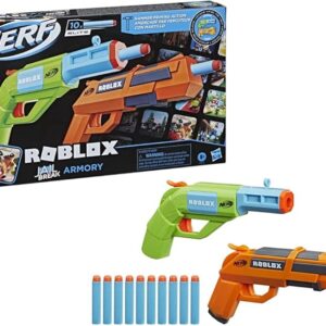 Nerf Roblox Jailbreak: Armory, Includes 2 Hammer-Action Blasters, 10 Elite Darts, Code to Unlock in-Game Virtual Item